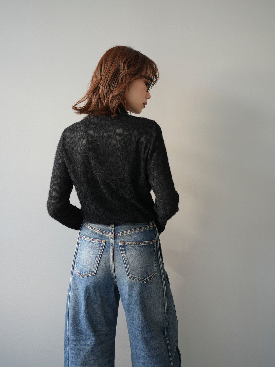 [予約]起毛レースプチネックトップス/black