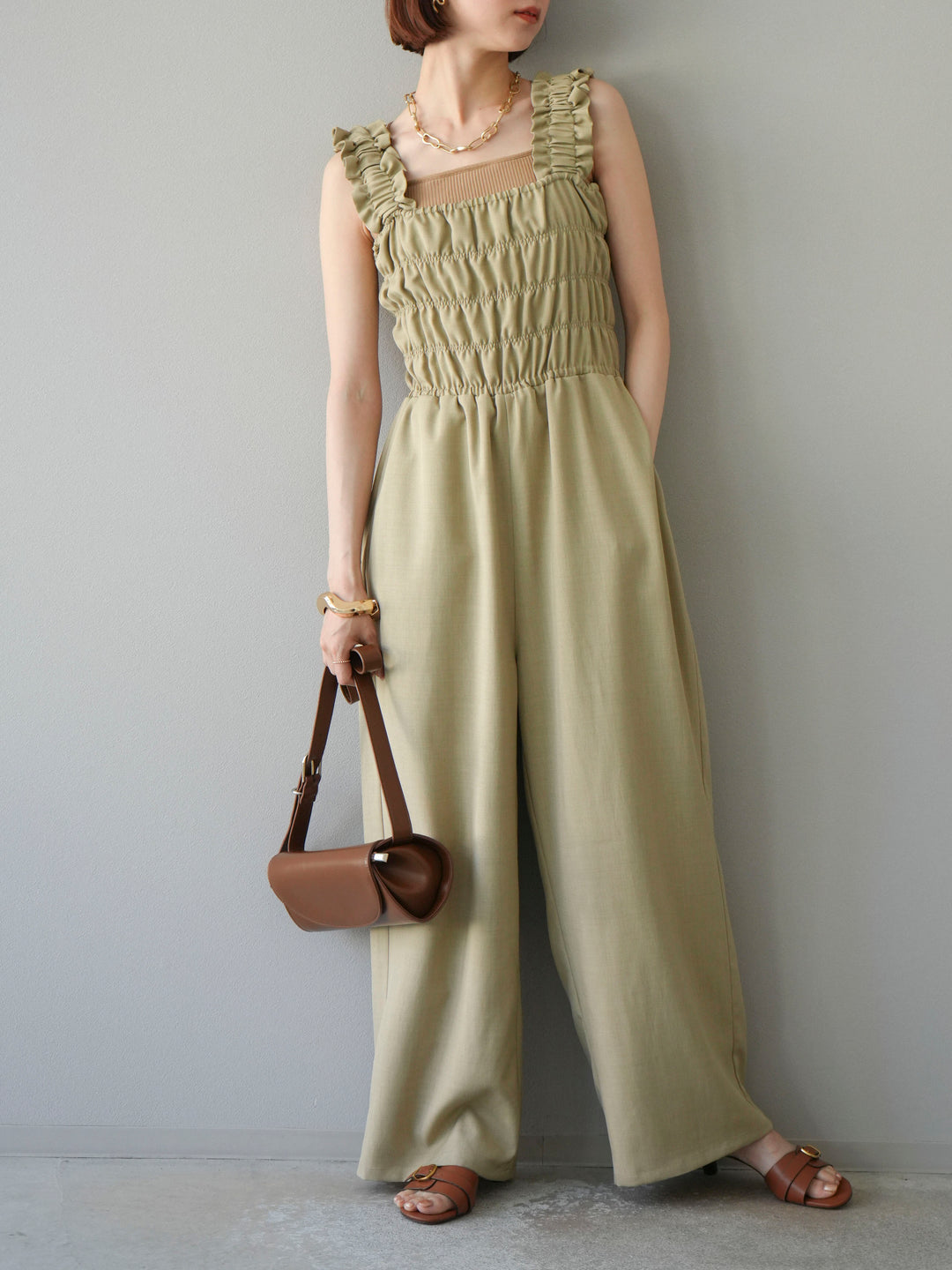 [予約]ヘザーエステルシャーリングサロペット/ベージュ