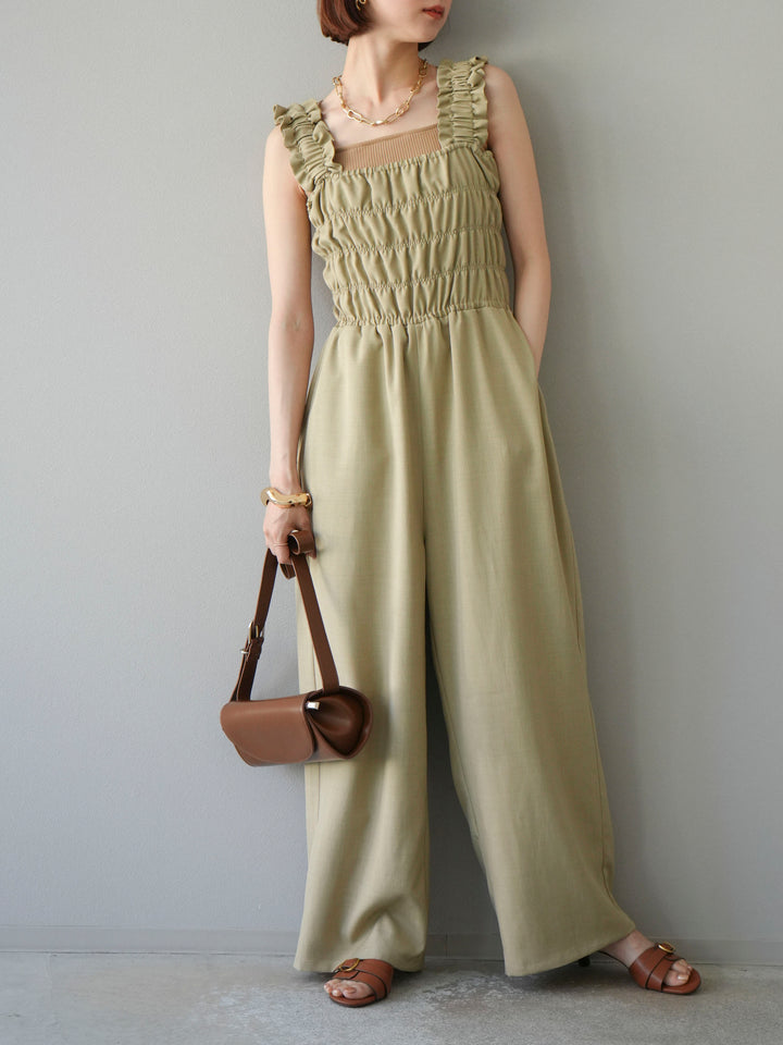 [予約]ヘザーエステルシャーリングサロペット/ベージュ