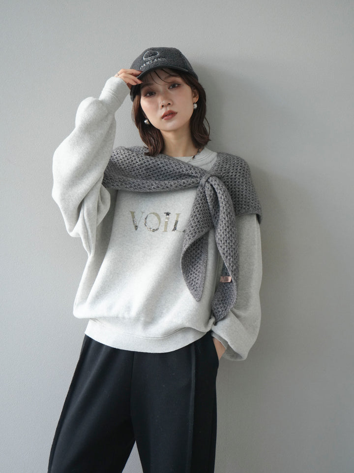 [予約]スウェットライクビーズロゴ刺繍ニットプルオーバー/oatmeal