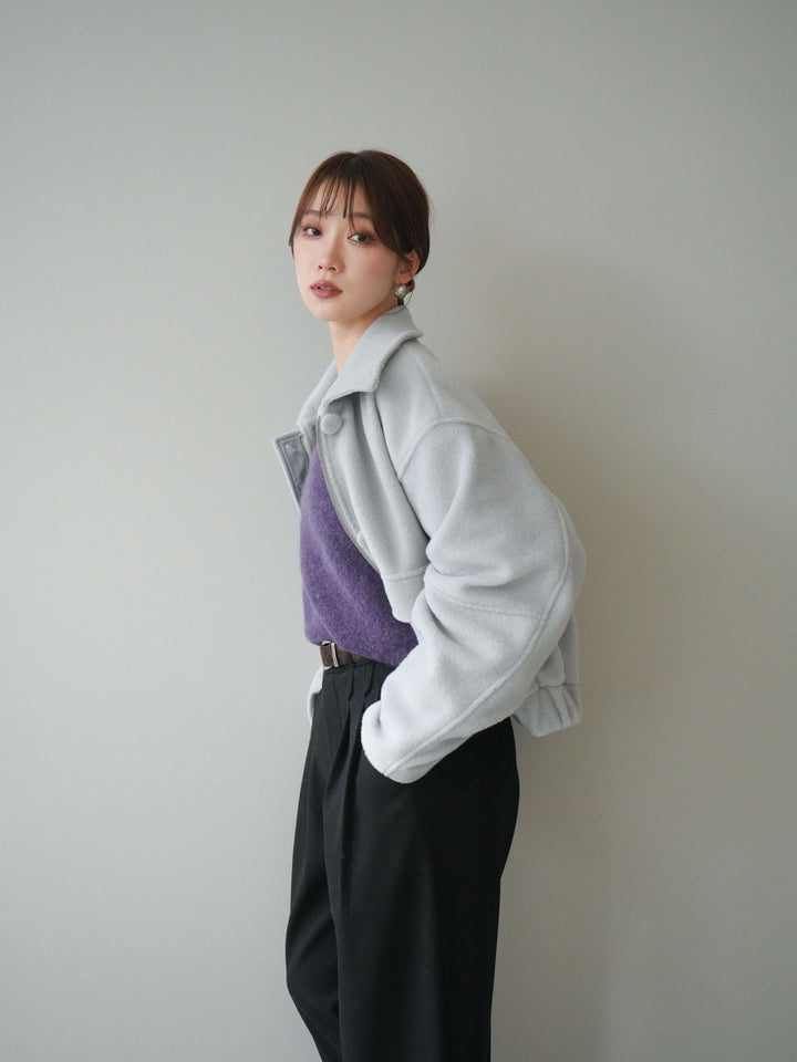 [SET]ウールライクフライトジャケット+シュシュ付きアンゴラタッチVネックニットプルオーバー(2set)