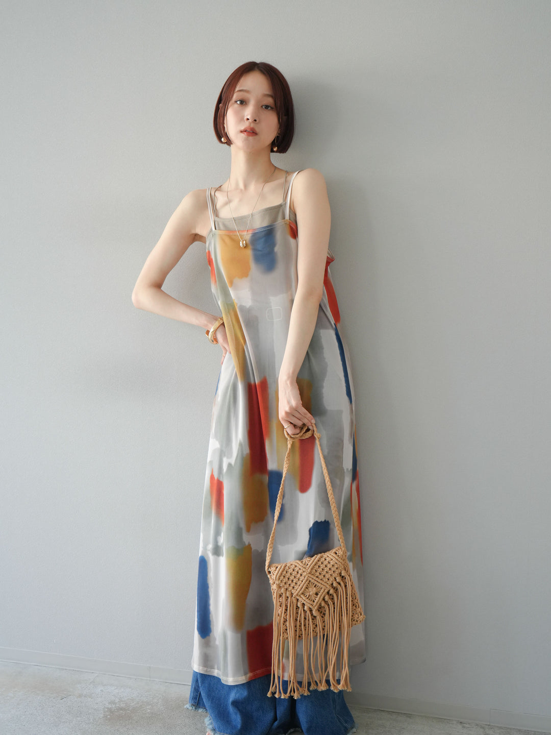 [予約]水彩アートシアーキャミワンピース/オフホワイト