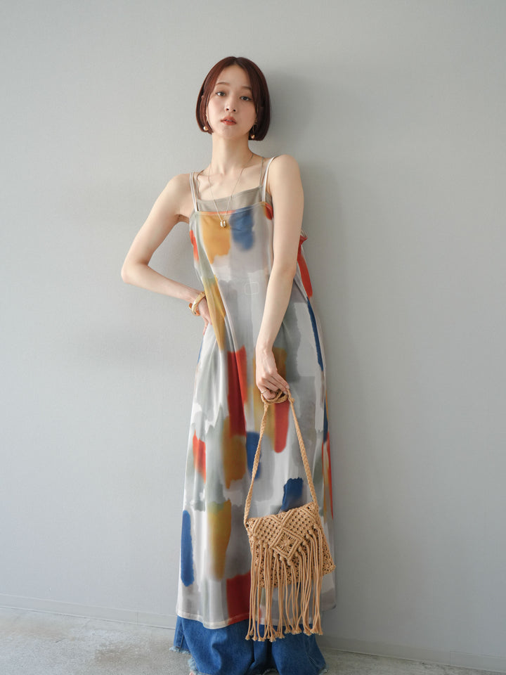 [予約]水彩アートシアーキャミワンピース/オフホワイト