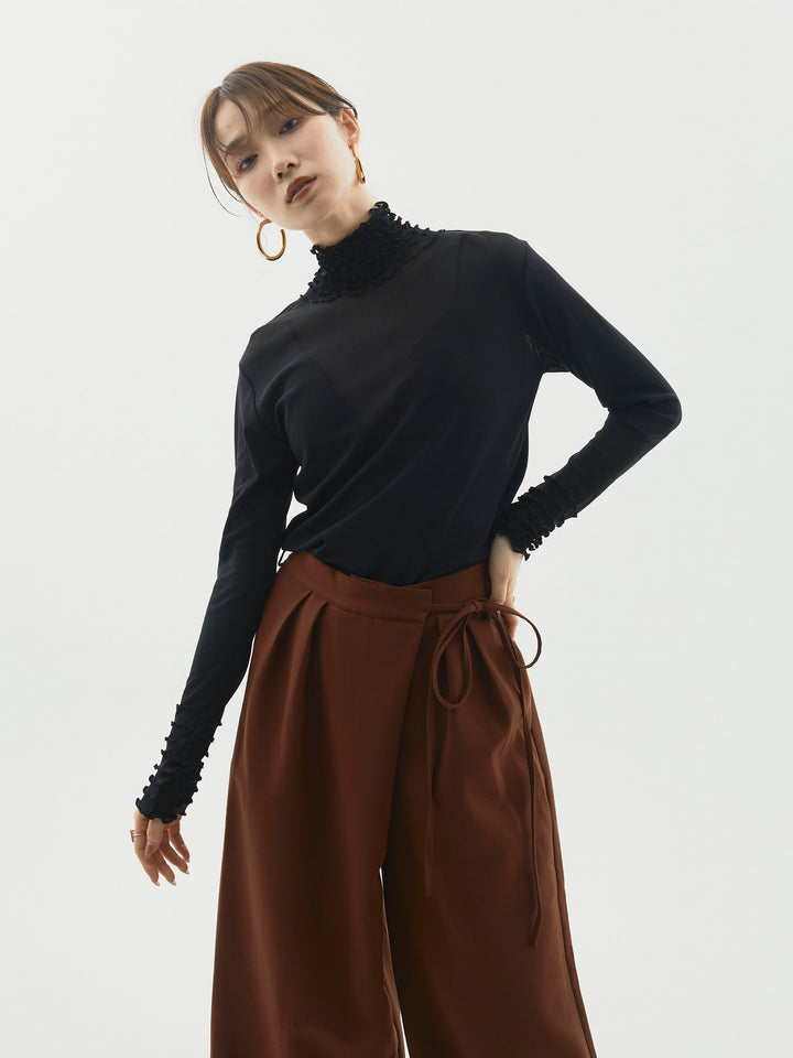 [予約]シアーフリルメロートップス/ブラック