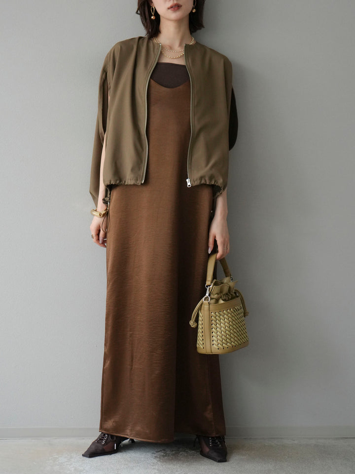 [予約]スリーブレスドロストZIPブルゾン/ブラウン