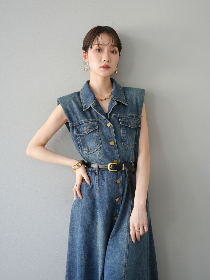 【預購】束帶牛仔襯衫裙/藍色