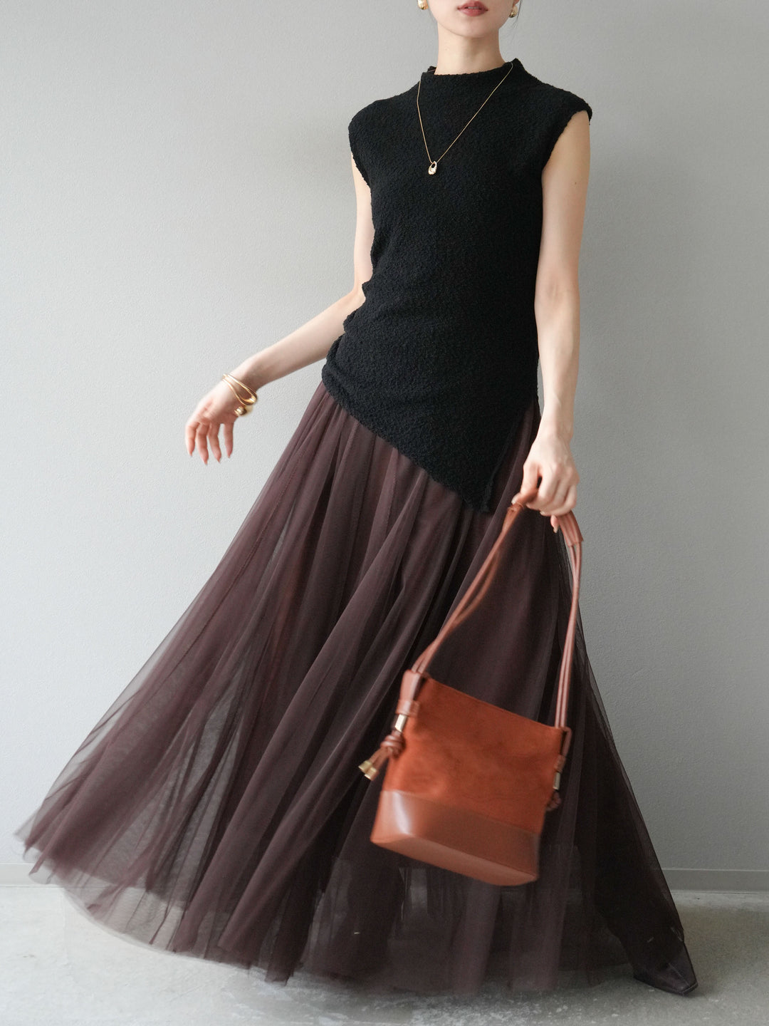 [予約]チュールボリュームスカート/ブラウン