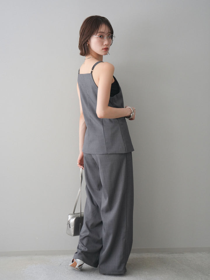 【預購】拼接多褶寬褲 / 炭灰色