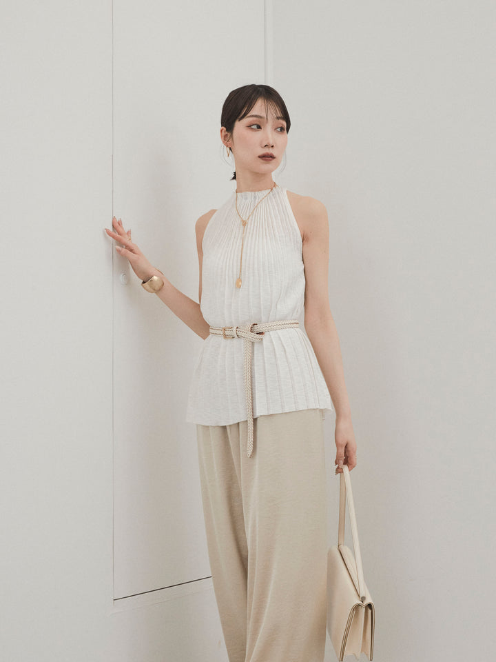 [SET]プリーツニットキャミソール+サテンイージーパンツ(2set)