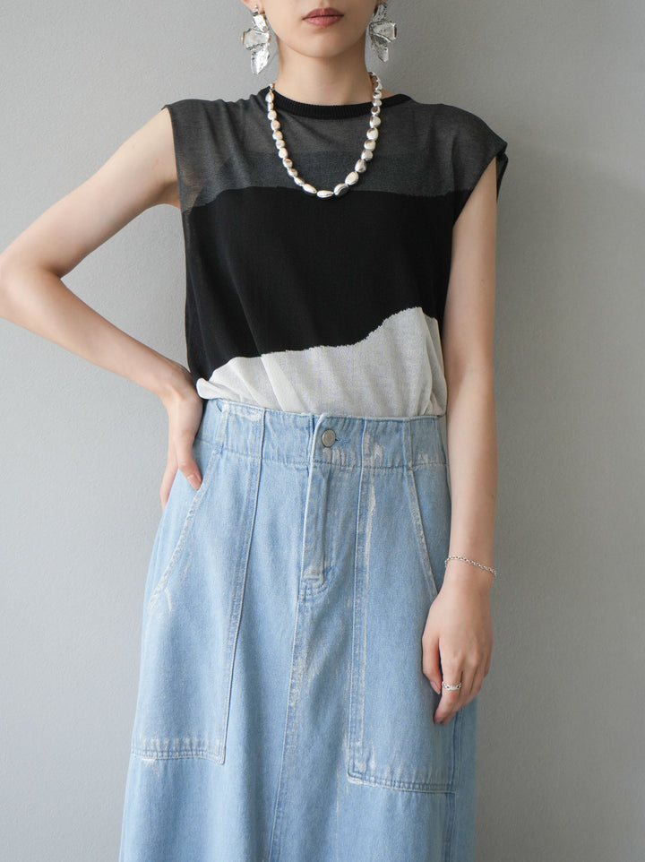 [Pre-order] Bicolor sheer knit sleeveless top/black