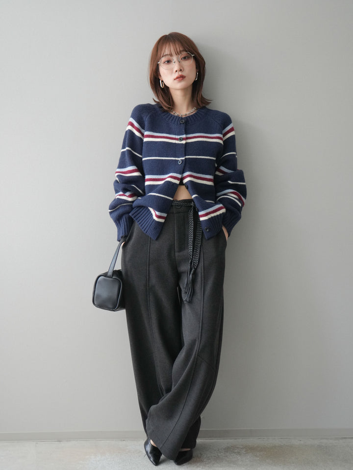 [予約]ベルト付裏起毛センターシームカーブパンツ/black