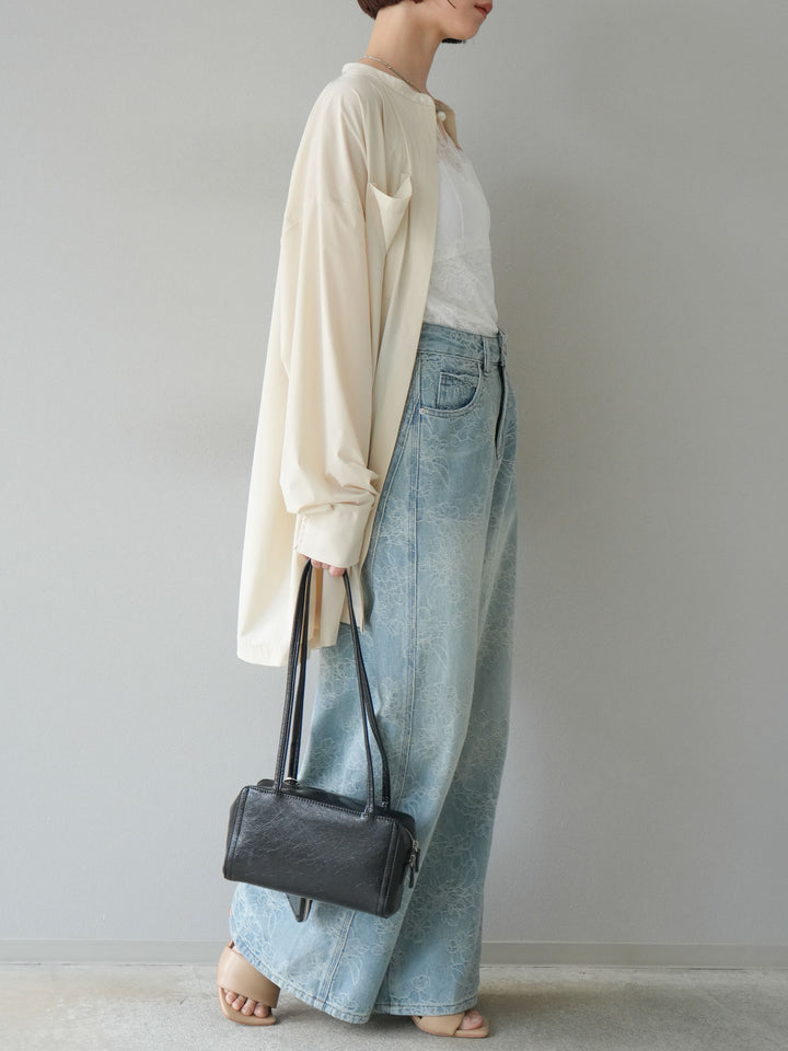 【預購】花提花牛仔寬褲/藍