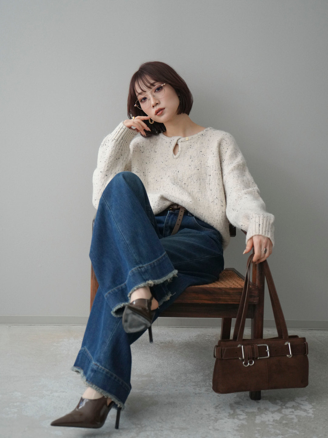 [SET]ツイストネックラメネップヤーンニットプルオーバー+ツイストネックラメネップヤーンニットプルオーバー(2set)