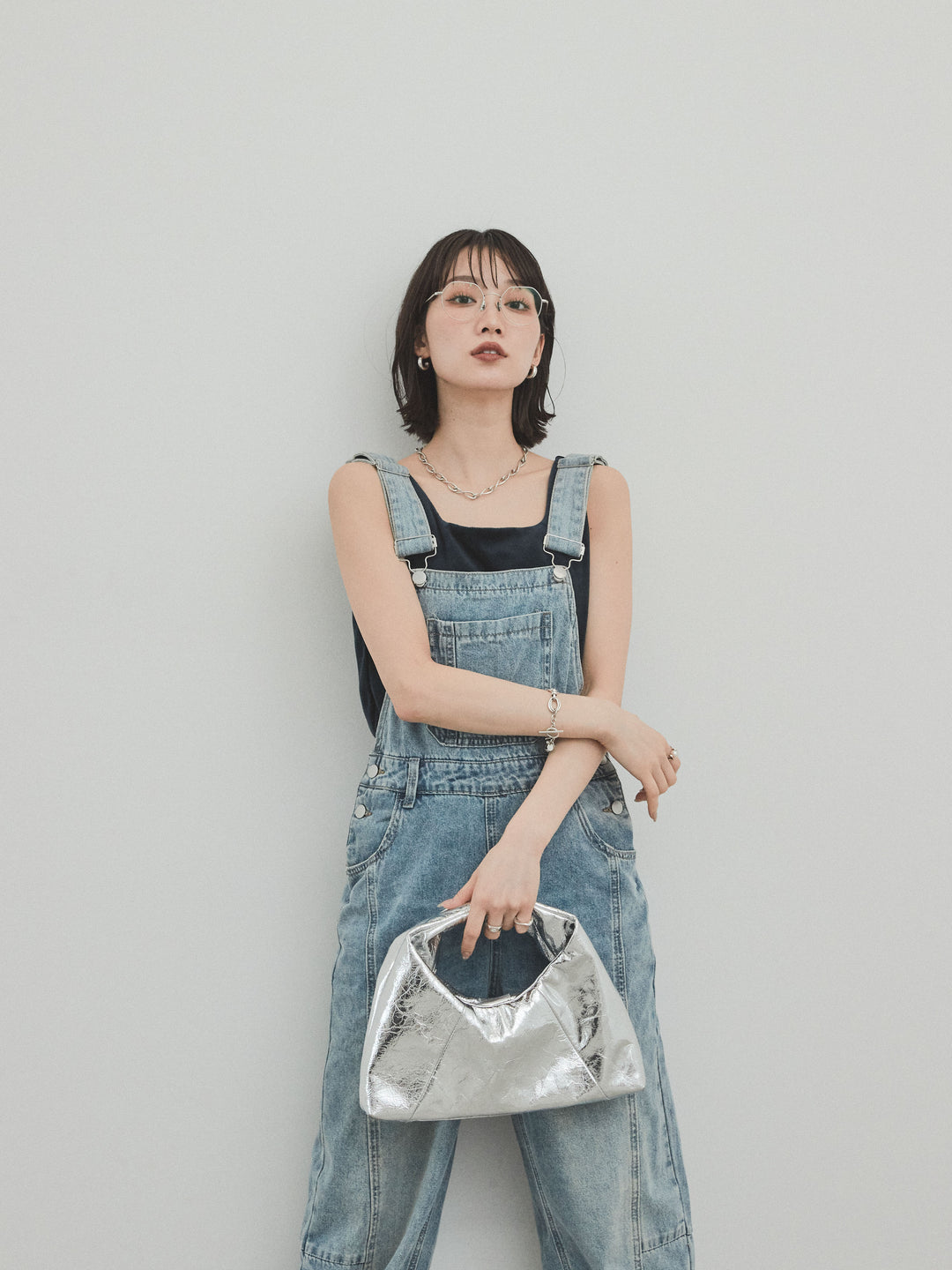 [予約]センターシームデニムサロペット /ライトブルー