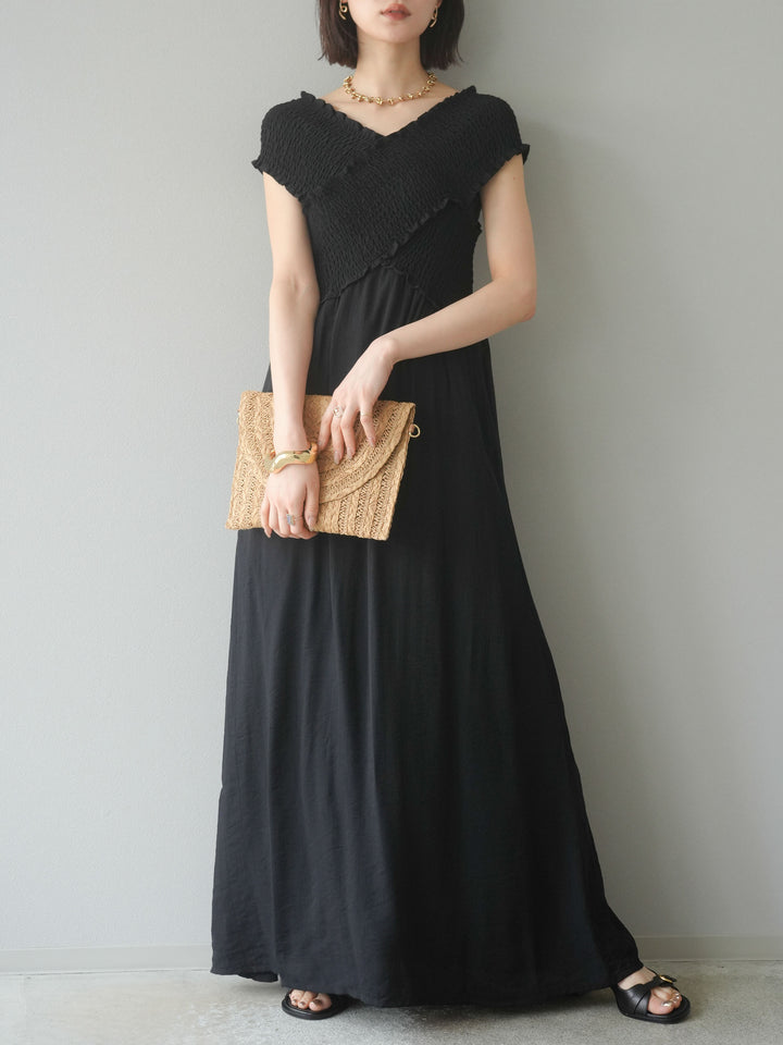 [SET]シャーリングクロスワンピース+シャーリングクロスワンピース(2set)