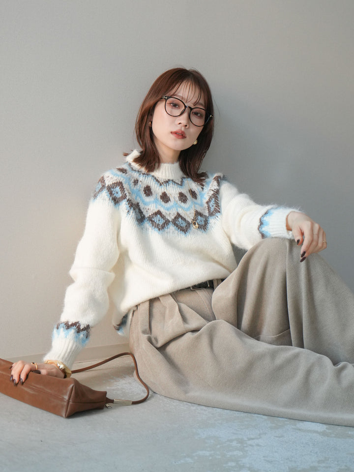 [SET]ソフトタッチ求心柄ニットプルオーバー+選べるアクセセット(2set)