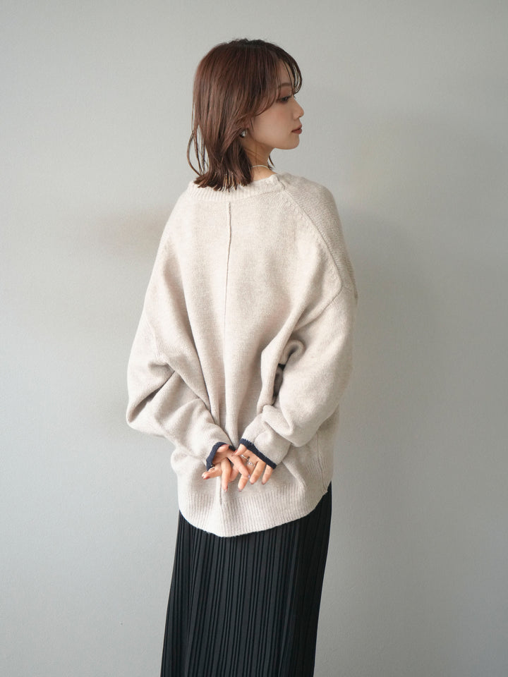 [SET]Vネック配色スリーブニットプルオーバー+選べるアクセセット(2set)