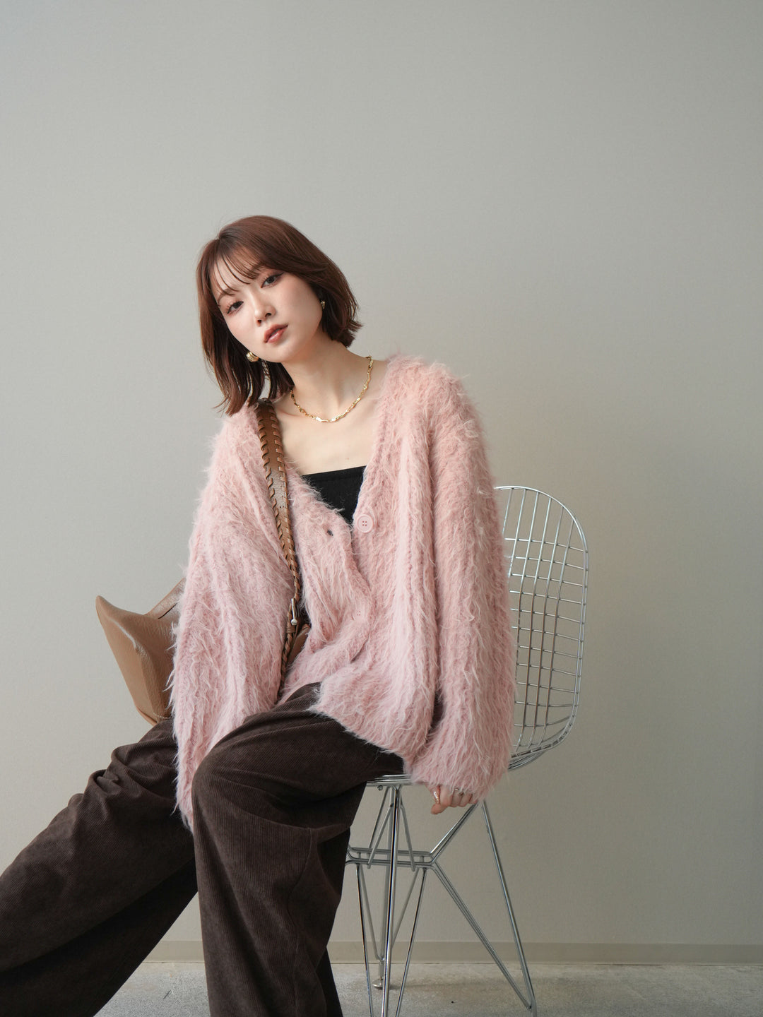 [予約]シャギーオーバーニットカーディガン/pink