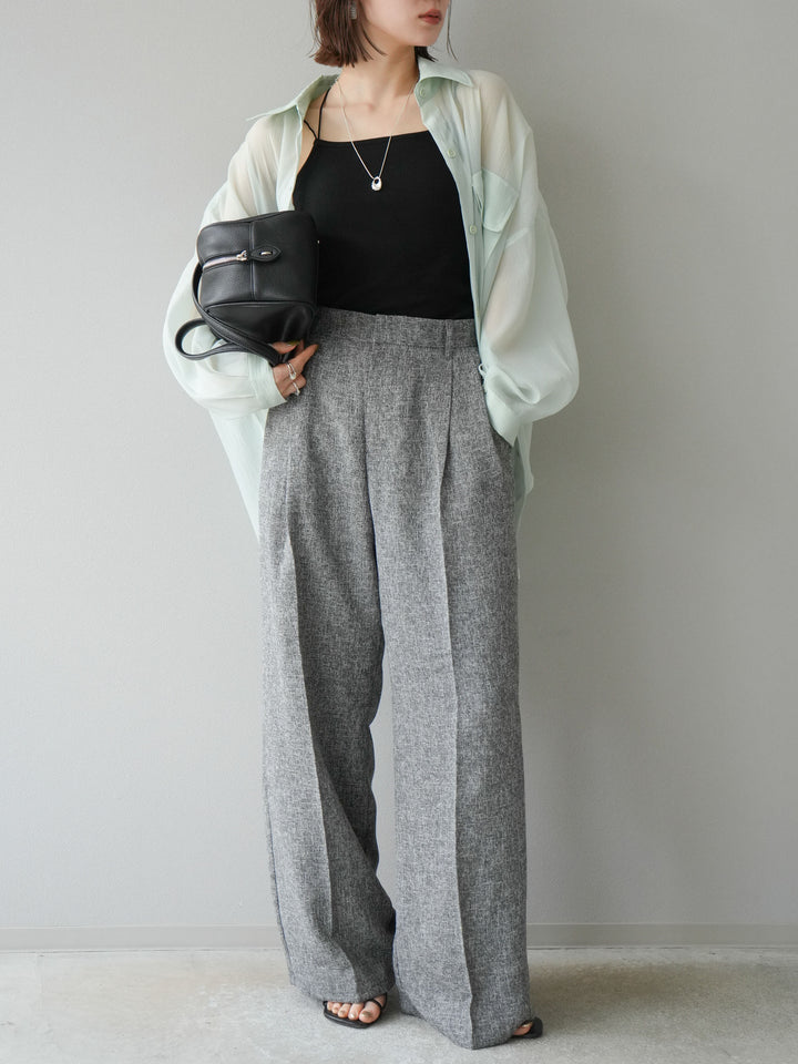 [預購] 混合粗花呢褶襉褲/黑色