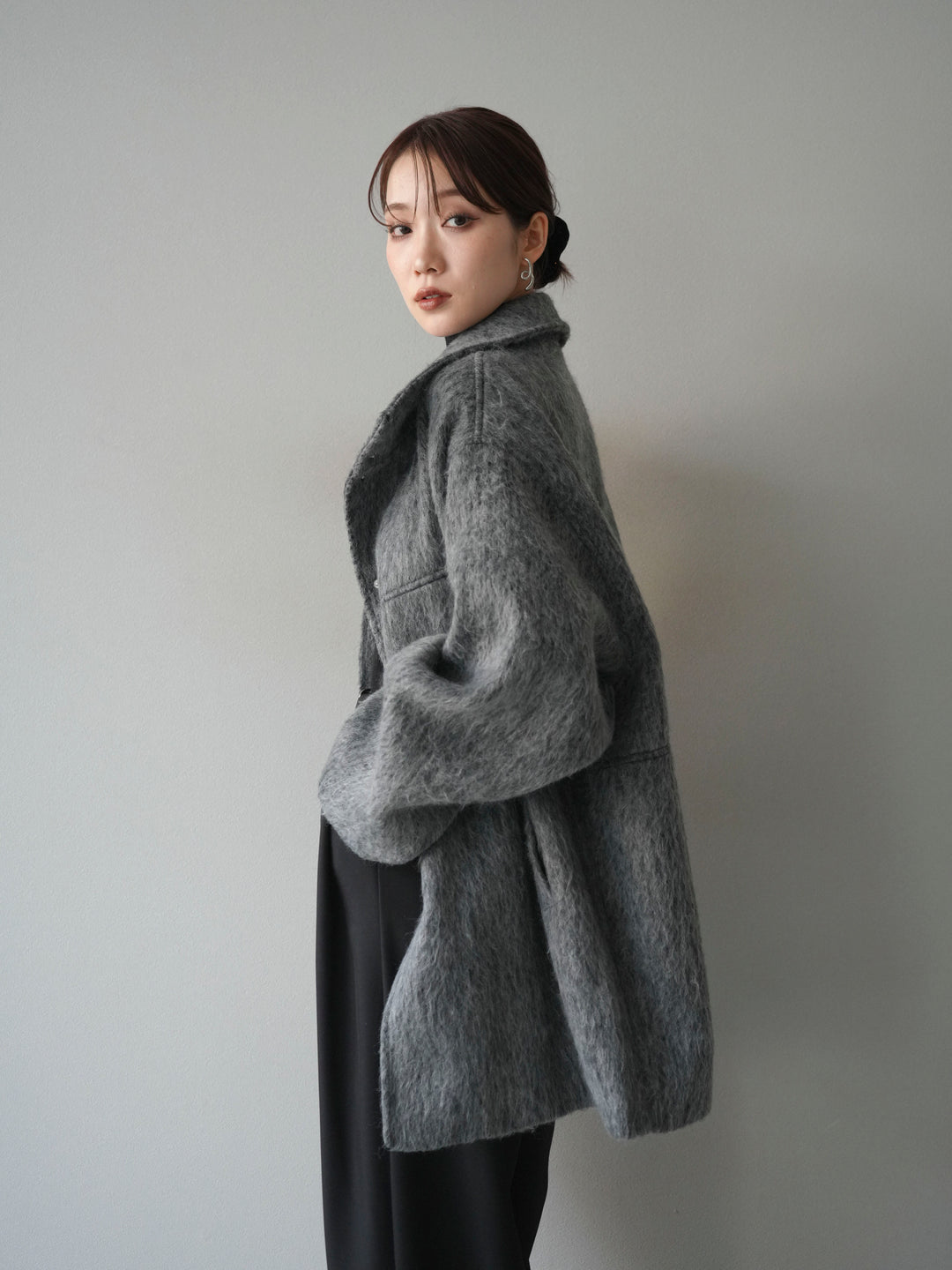 [予約]スタンドカラーシャギーコート/charcoal