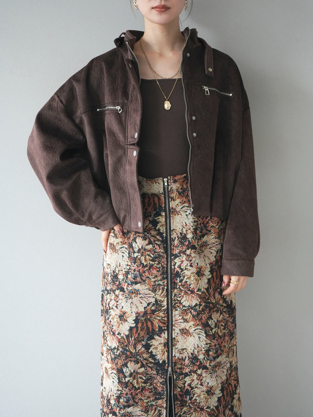 [予約]スエードジップデザインブルゾン/brown