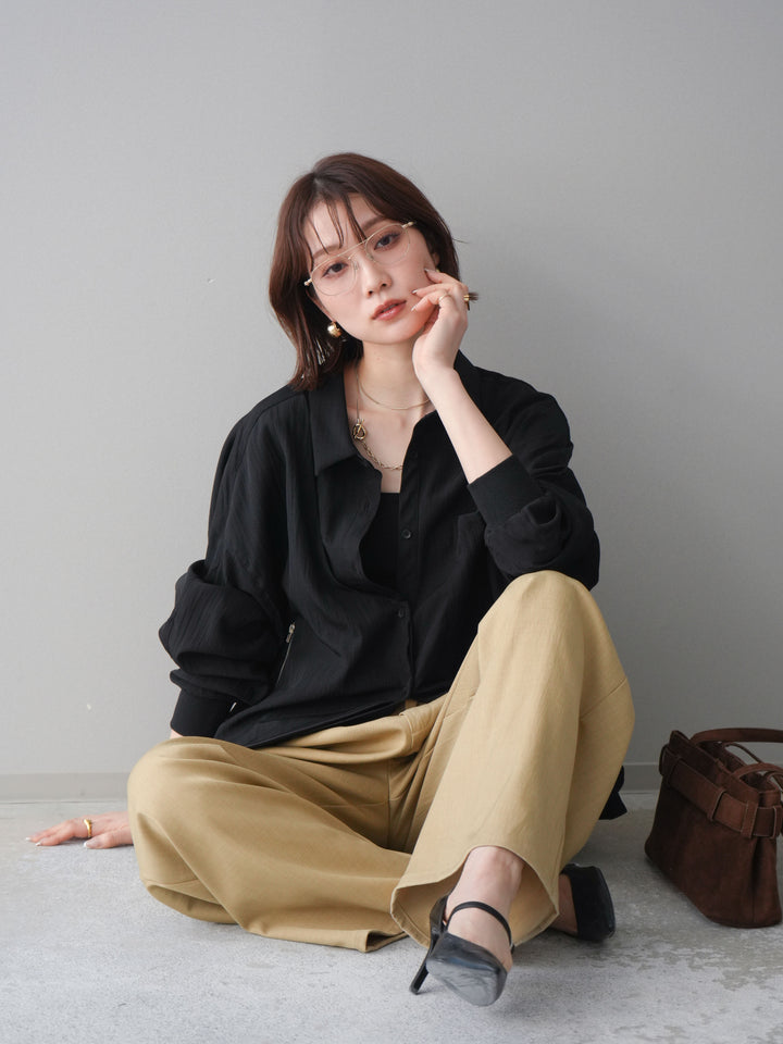 [予約]リブカフスアシンメトリーZIPデザインオーバーシャツ/black