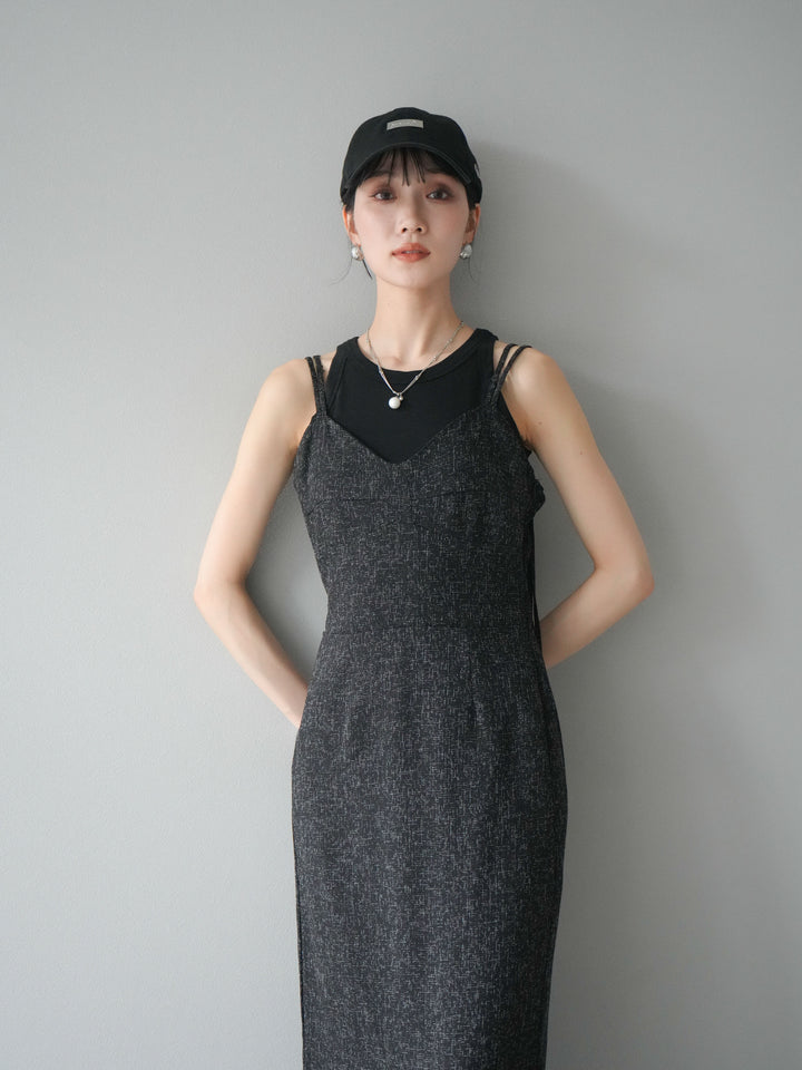 [預購] 夏季粗花呢露背吊帶洋裝/黑色