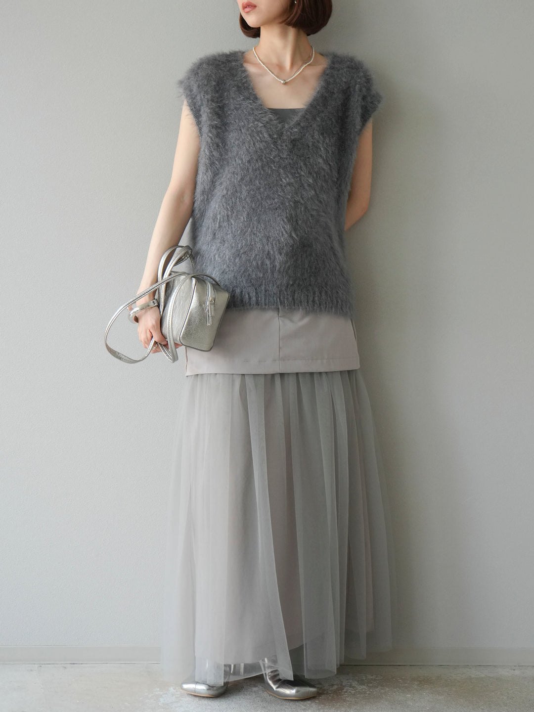 [予約]エステル切替チュールスカート/ベージュ
