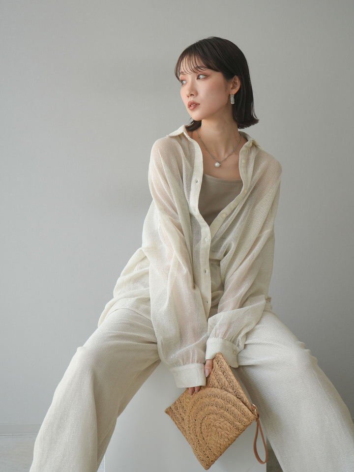 [予約]コットンラメメッシュオーバーシャツ/アイボリー