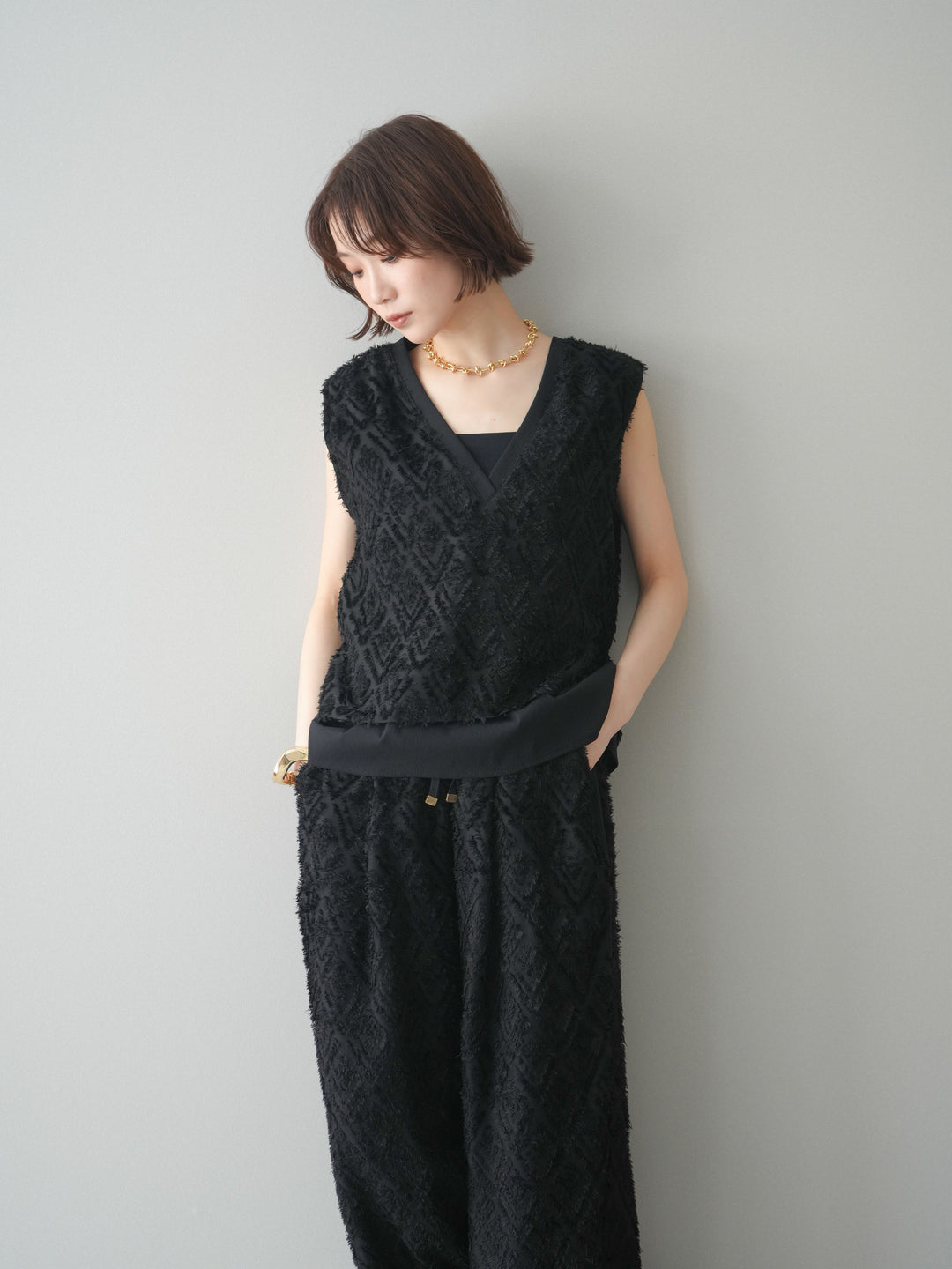 [SET]フリンジレイヤードVネックノースリーブ+フリンジレイヤードVネックノースリーブ(2set)