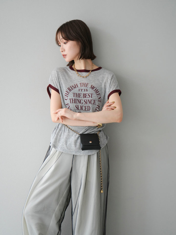 [SET]シアーフライス ロゴプリントT +コード刺繍チュールレイヤードパンツ(2set)