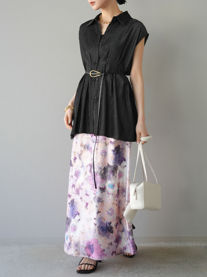 【預訂】天絲牛仔收腰無袖上衣/黑色