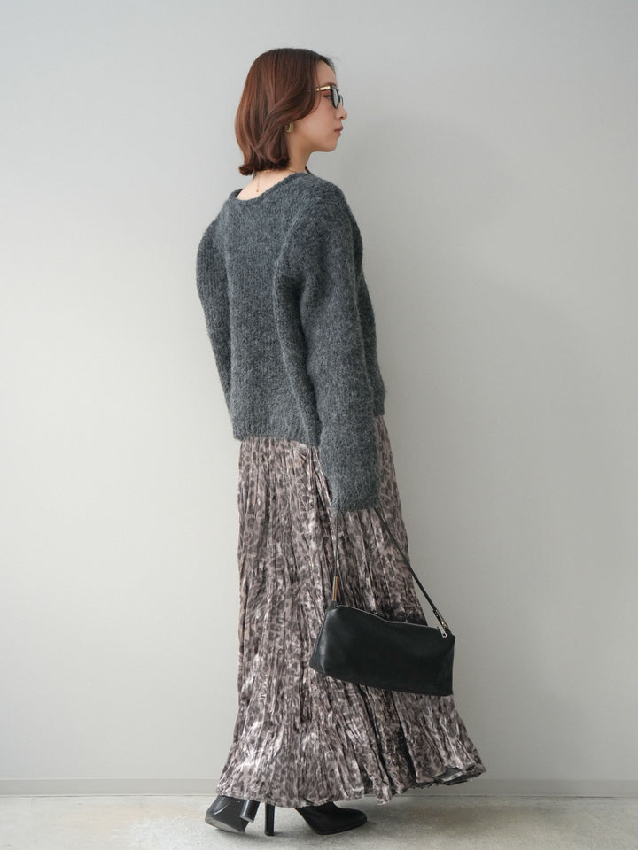 [予約]レオパードベロアワッシャーロングスカート/gray