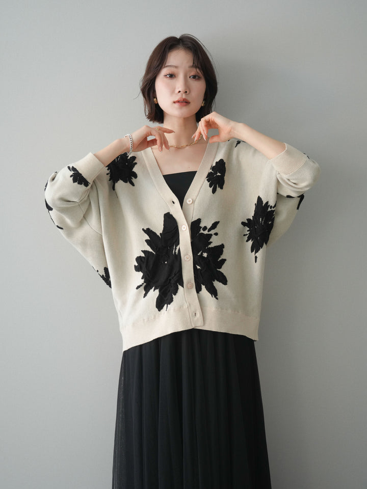 [SET]フラワージャガードニットカーディガン+フラワージャガードニットカーディガン(2set)