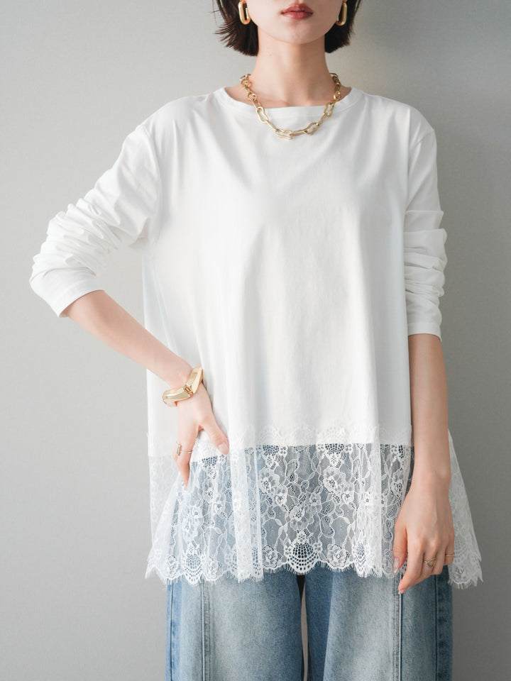 [SET]裾レースロングスリーブTシャツ+選べるアクセセット(2set)