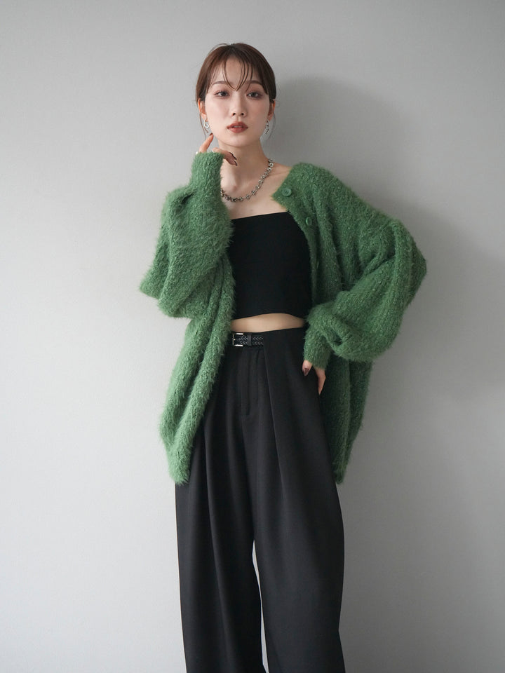 [SET]クルーネックランダムシャギーカーディガン+ベルトループデザインワイドパンツ(2set)