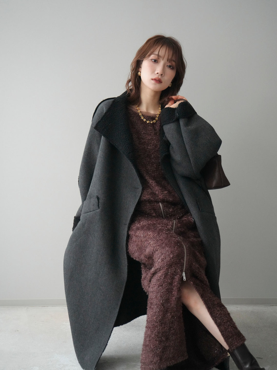 [SET]アウトシーム裏ボアコート+ラメシャギートップス(2set)