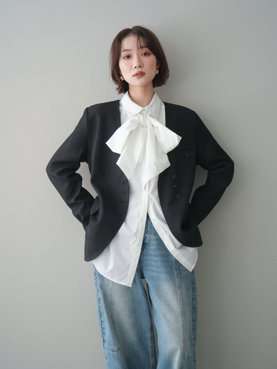 [予約]ノーカラージャケット/charcoal