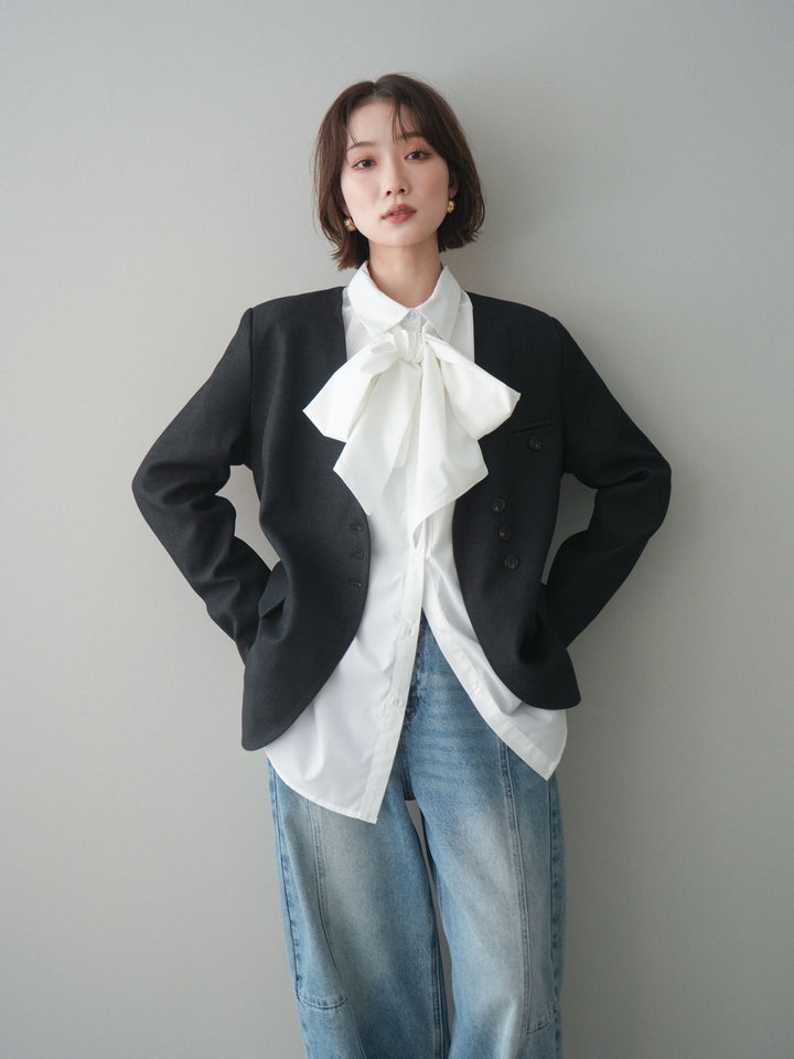 [予約]ノーカラージャケット/charcoal