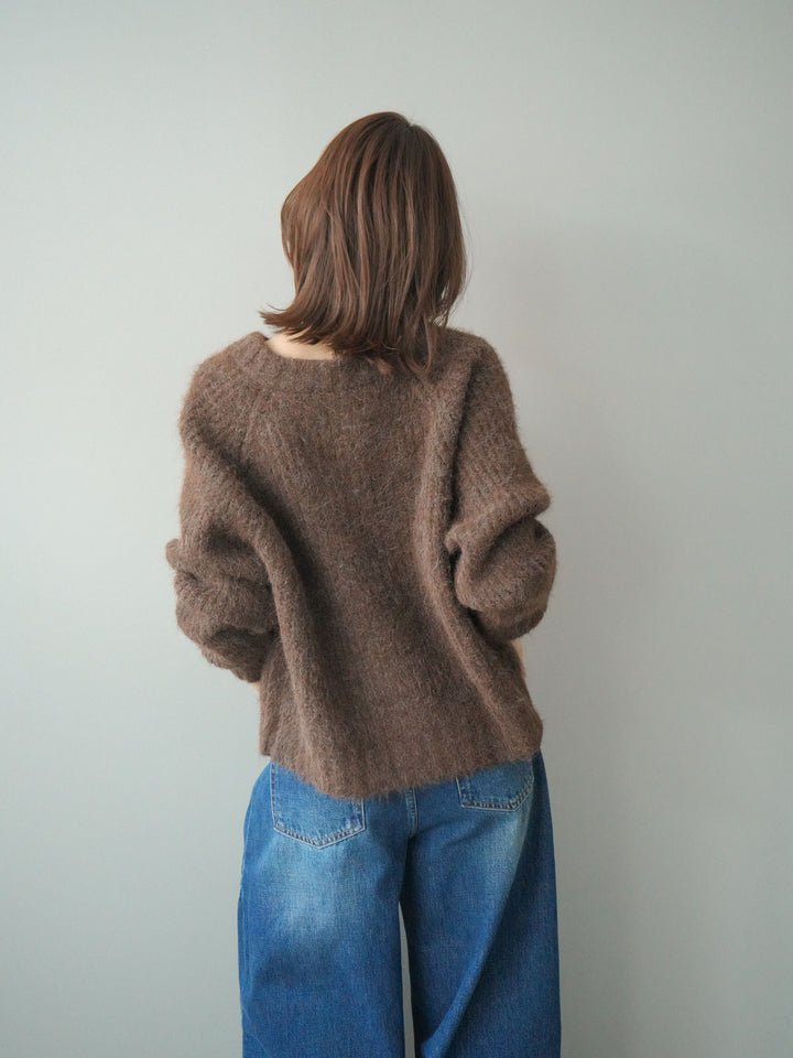 [予約]MIXヤーンモヘアタッチZIPニットカーディガン/brown