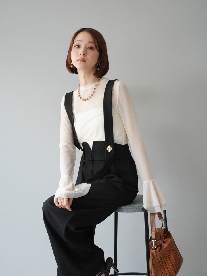 [予約]フレアロングスリーブパワーメッシュトップス/アイボリー