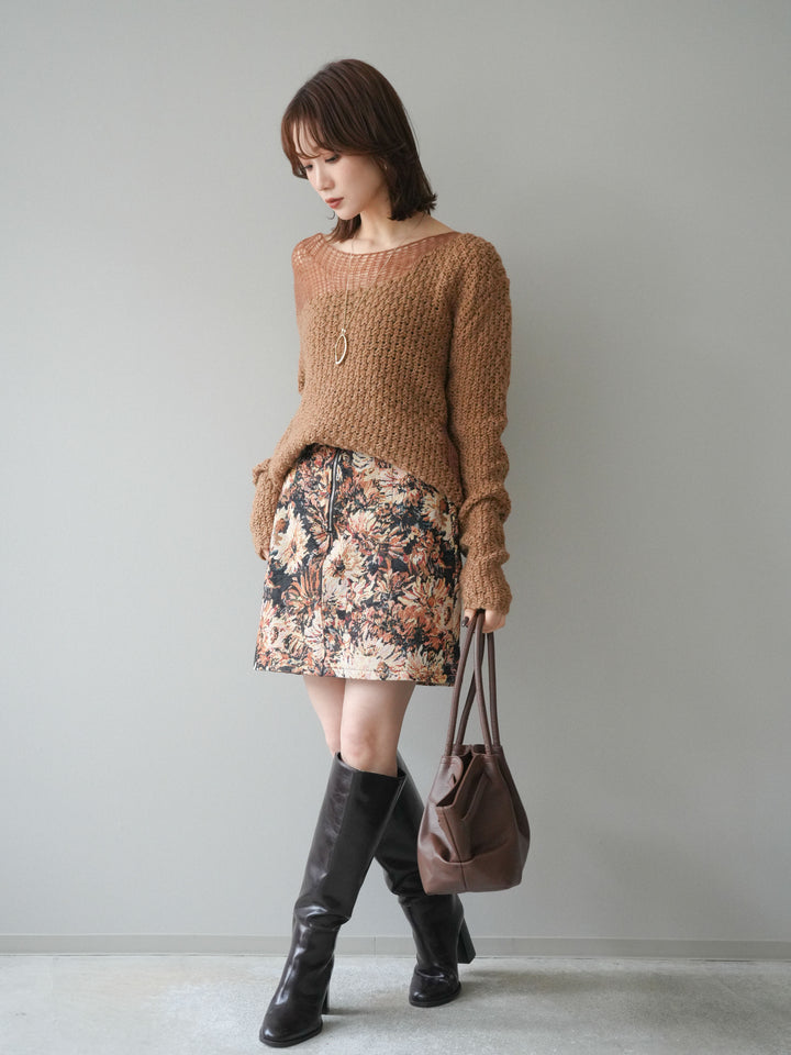 [予約]フロントZIPアソート柄ミニスカート/beigebigflower