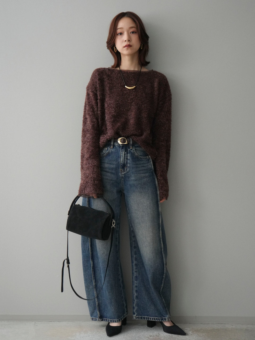 [予約]ラメシャギートップス/brown