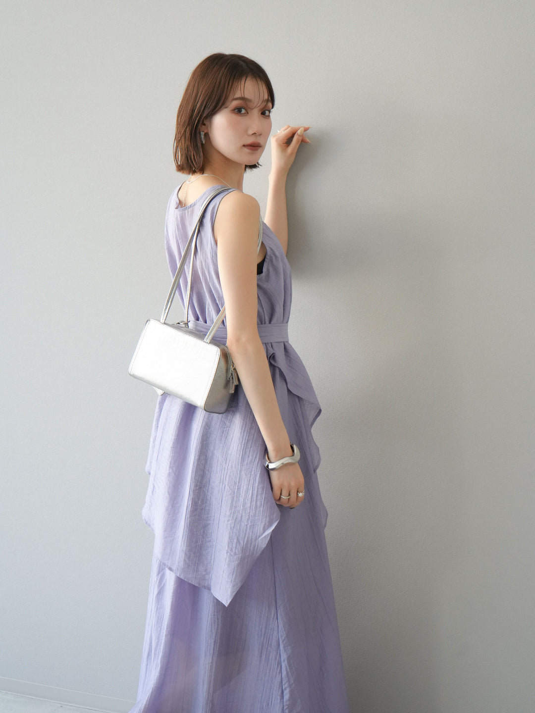 [SET]ワッシャーシアーアシメブラウス＆キャミワンピース+選べるアクセセット(2set)