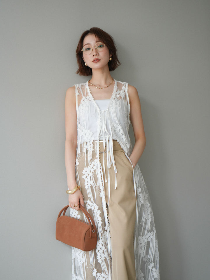 【預購】設計師蕾絲長裙配馬甲 / 白色