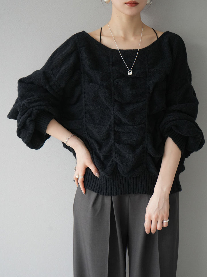 [予約]バックオープンシャーリングニットプルオーバー/ブラック