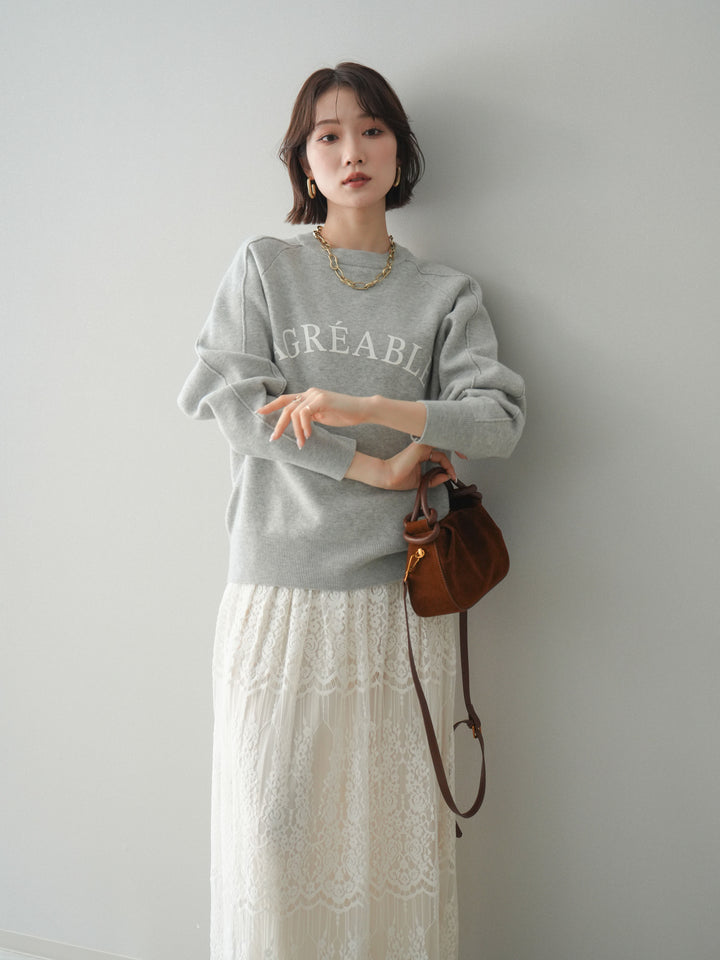 [予約]半ラバープリントロゴスウェットライクニットプルオーバー/mokugray