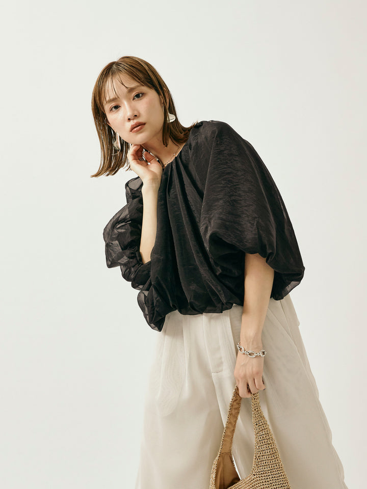 【Allure】[SET]オーガンジーバルーンショートブラウス+オーガンジーバルーンショートブラウス(2set)