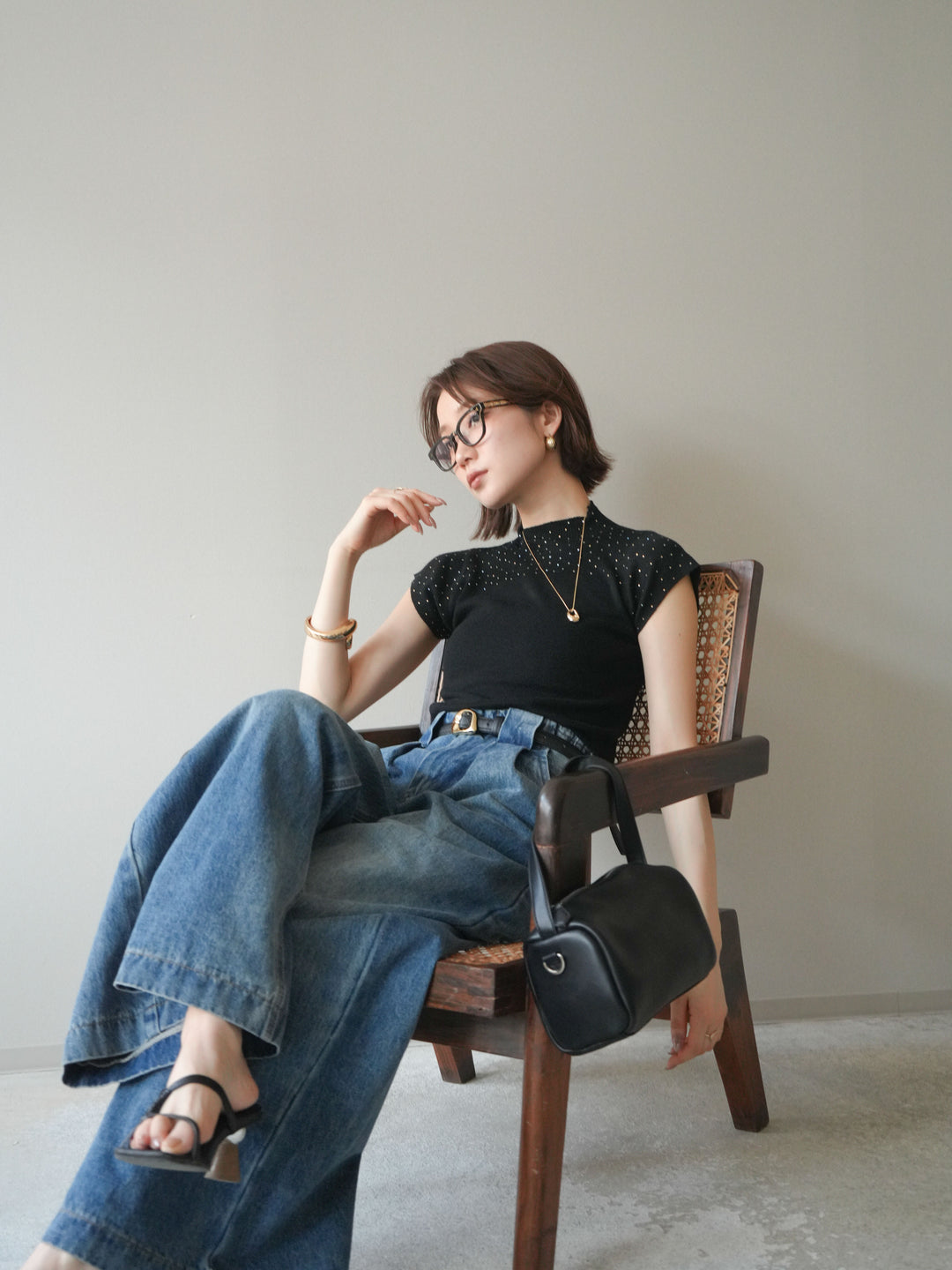 [SET]ビジューシアーフレンチニット+選べるアクセセット(2set)