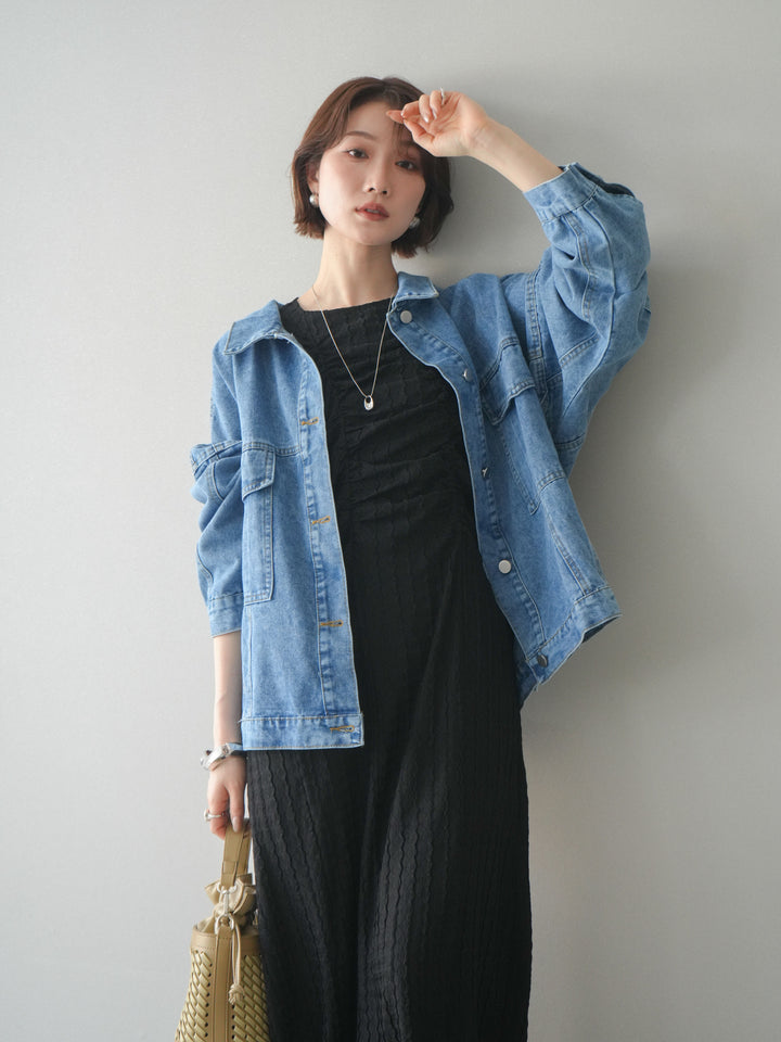 [予約]シャーリングジャガードノースリーブワンピース/black